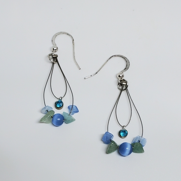 FINAL DROP!! Blue & Green Multi Wire Chain Beaded Necklace & Dangle Earrings Set - Picture 7 of 8